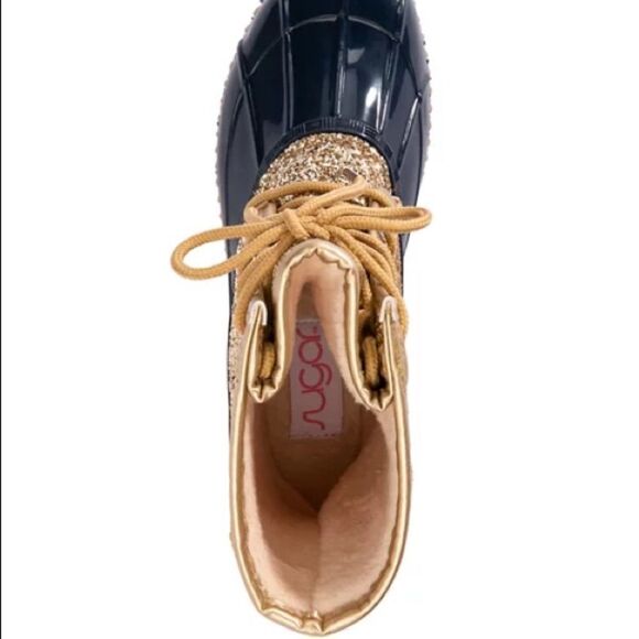 Sugar Duck Boots Women's Size 8 Gold Glitter & Navy Blue Lace-Up Shearling NIB - Picture 2 of 7